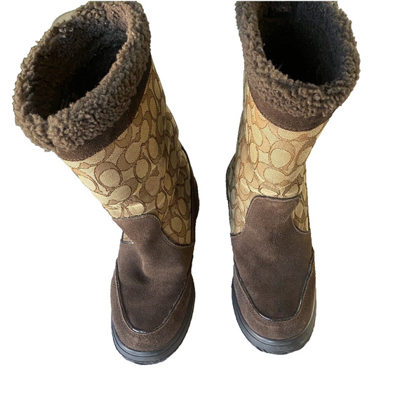 Coach Boots Womens Size 6.5 Sherman Chestnut Brown Mid Calf Winter Snow Shoes - Picture 2 of 13